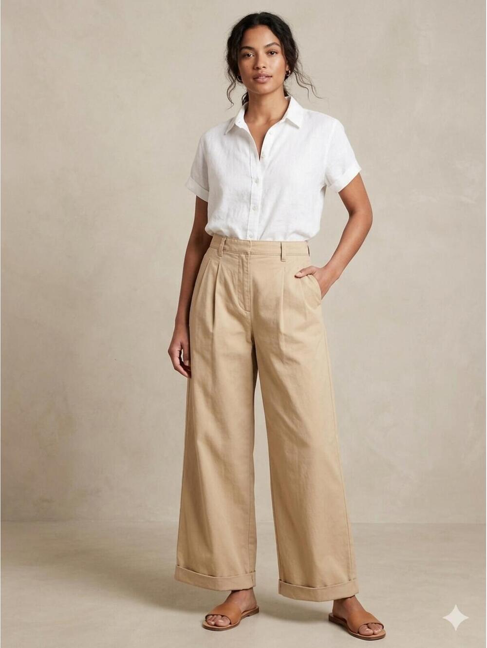 Gap sz10 Wide Leg Beige pleated khaki NWT Coastal grandma